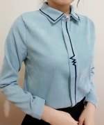 韓國保暖條紋絨布襯衫